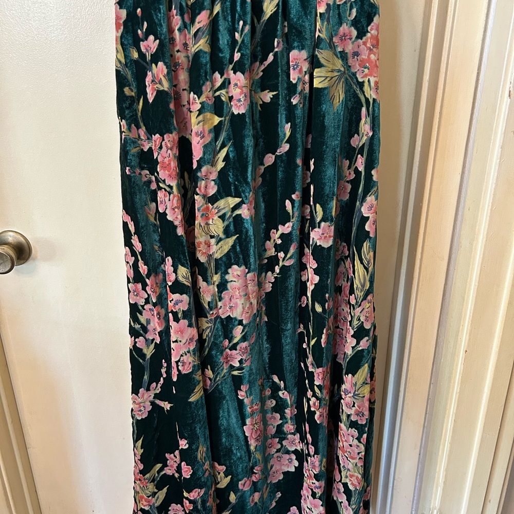 Baltic Born Green Floral Velvet Maxi Dress with Pink Flowers - Picture 10 of 12